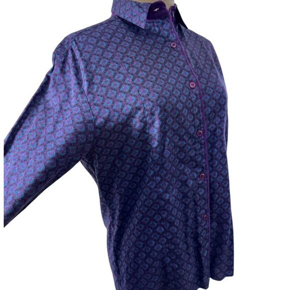 "SAKS FIFTH AVE" Real Clothes, Purple Paisley Men Button Up Shirt, Y2K,Flip Cuff - Picture 2 of 9